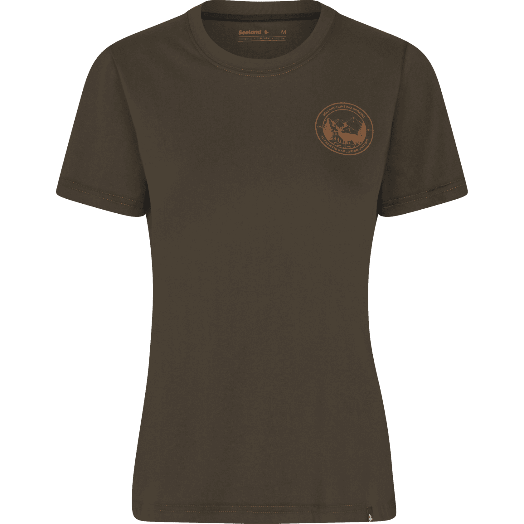 Heder nélküli katonai stílusú sötét zöld póló vadászathoz és természeti kalandokhoz, emblémával a bal mellrészen, kényelmes és strapabíró anyagból készült.