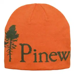 Pinew logo mintás vadászati és outdoor kötött sapka, narancssárga színben, meleg és stílusos kiegészítő vadászatokhoz és szabadidős tevékenységekhez.