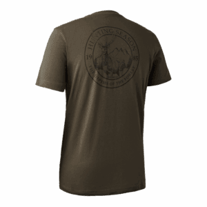 Hunting Seasons logóval ellátott vadászfekete póló, természetközeli design, ideális outdoor és vadászfelszereléshez, sokoldalú outdoor ruházat vadászatra és természetjárásra.