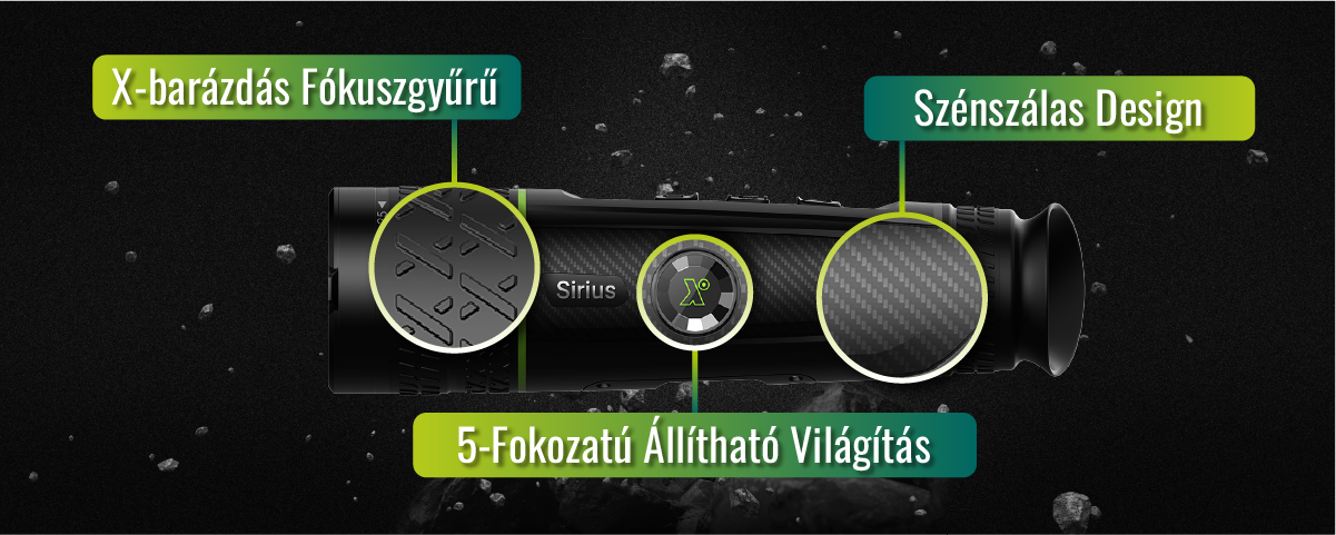 A Pixfra Sirius Hőkamera Keresőt&aacute;vcső sz&eacute;nsz&aacute;las kialak&iacute;t&aacute;ssal, 5 fokozat&uacute; &aacute;ll&iacute;that&oacute; vil&aacute;g&iacute;t&aacute;ssal &eacute;s X bar&aacute;zd&aacute;s f&oacute;koszgyűrűvel rendelkezik. www.weigl.hu